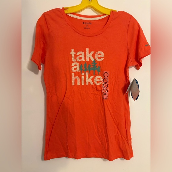NWT Columbia Woman's Orange Take a Hike T-Shirt Size Small - Picture 1 of 5